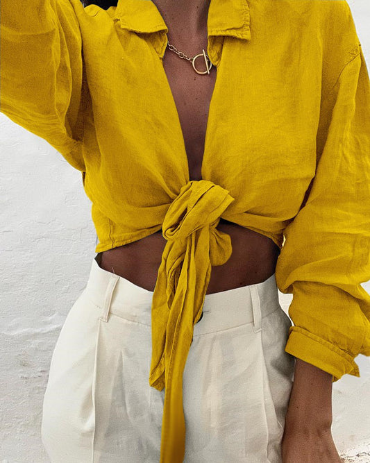 Mustard Cropped Tie Top